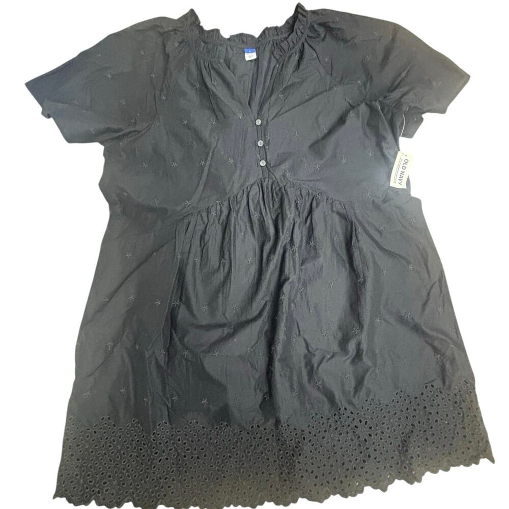 Old Navy Black Eyelet Embroidered Dress Women’s Size L Short Sleeve Midi NWT